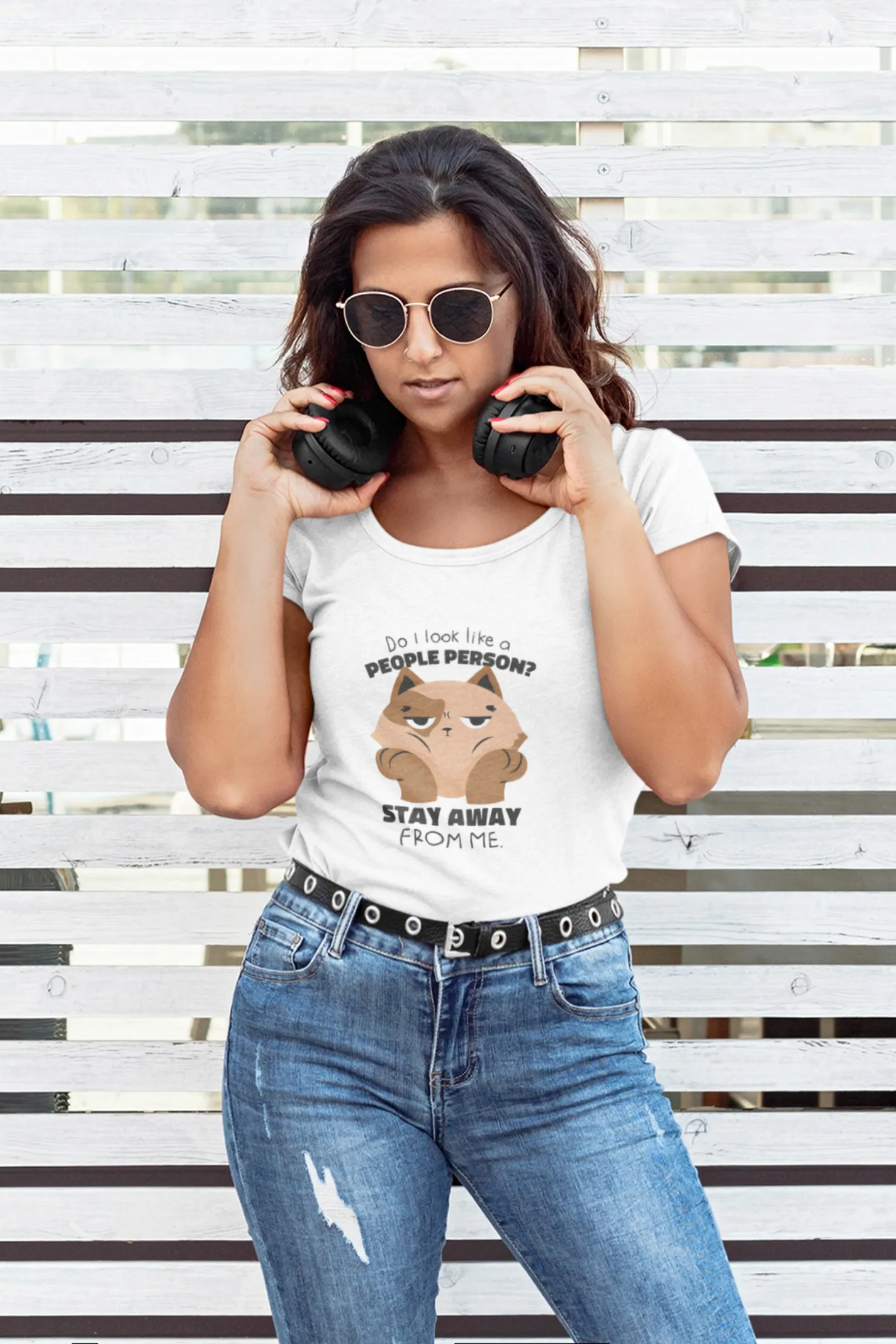 Anti Social Cat Printed Scoop Neck T-shirt for women