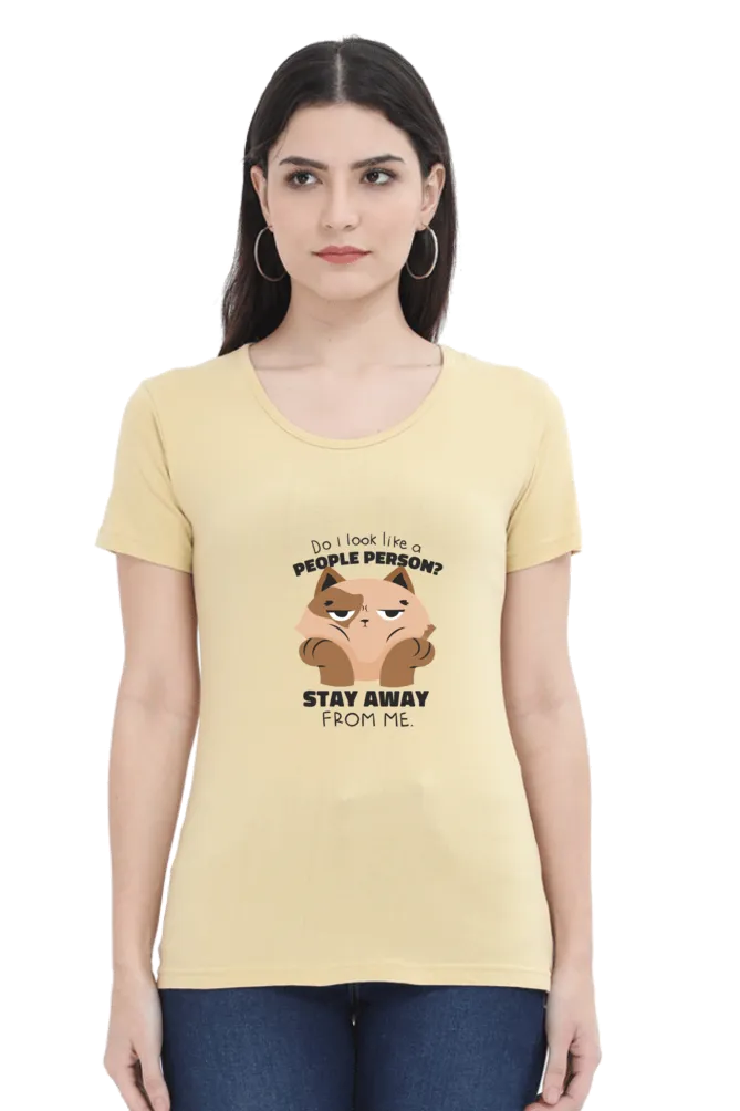 Anti Social Cat Printed Scoop Neck T-shirt for women
