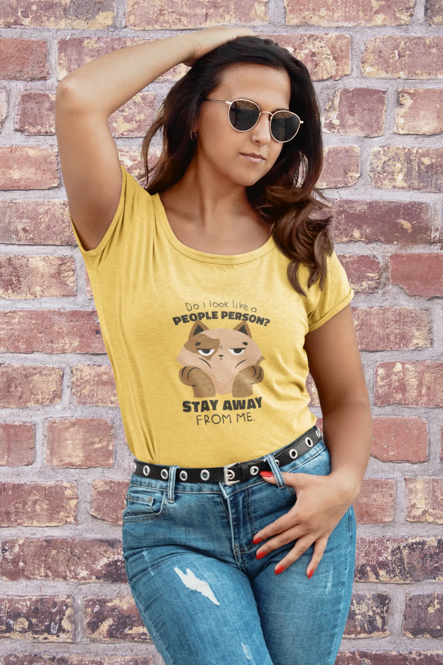 Anti Social Cat Printed Scoop Neck T-shirt for women