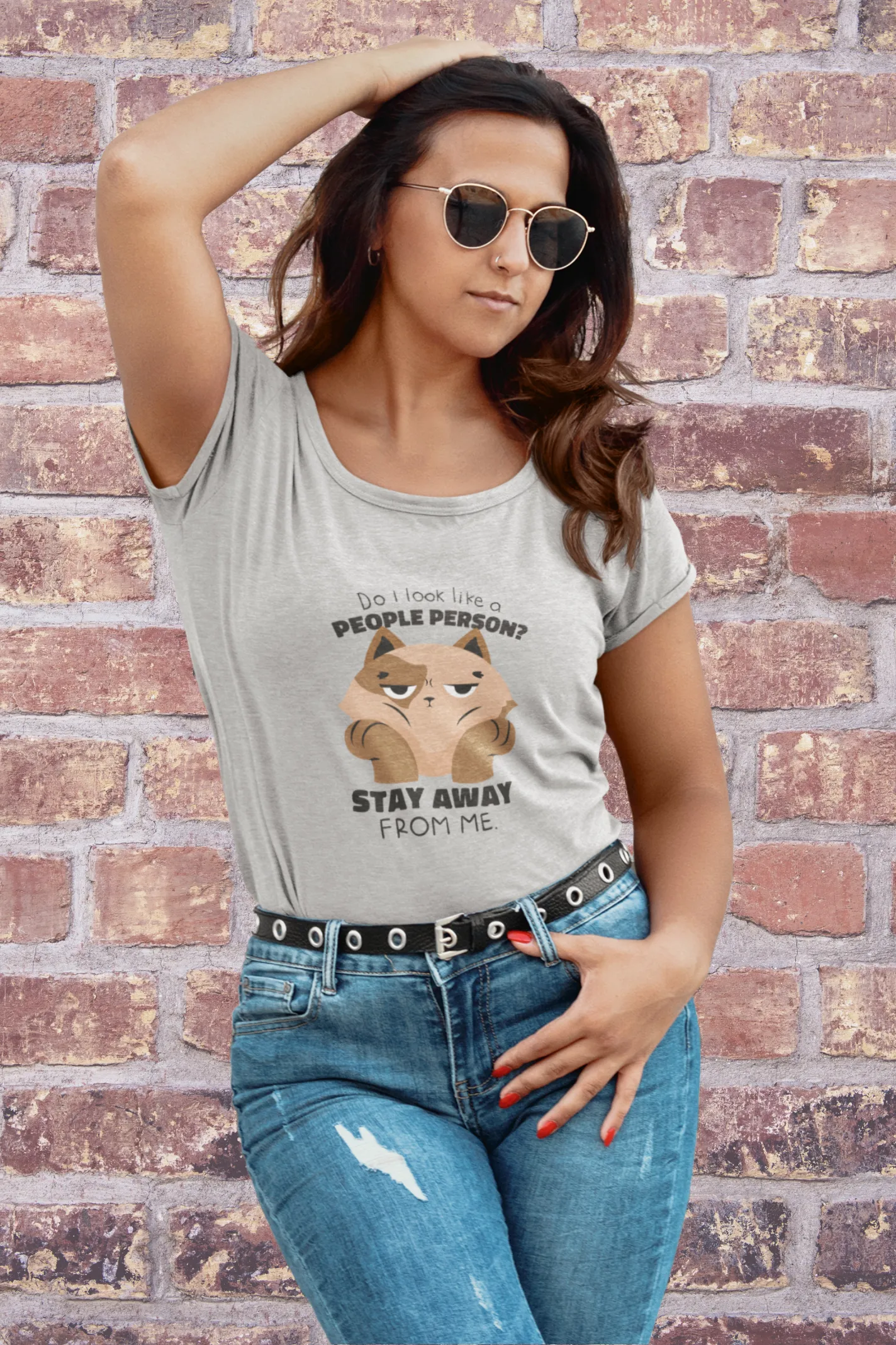 Anti Social Cat Printed Scoop Neck T-shirt for women