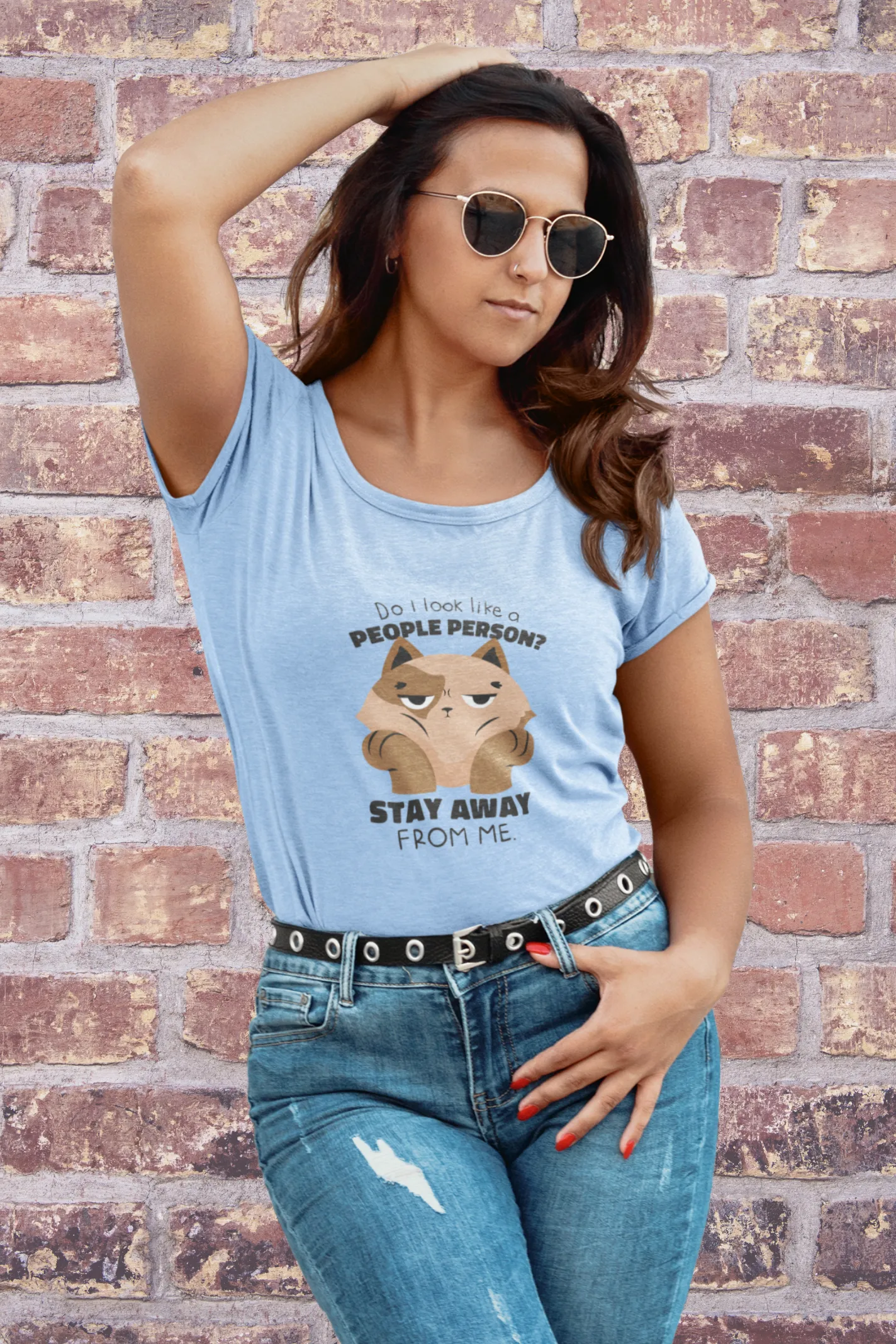 Anti Social Cat Printed Scoop Neck T-shirt for women