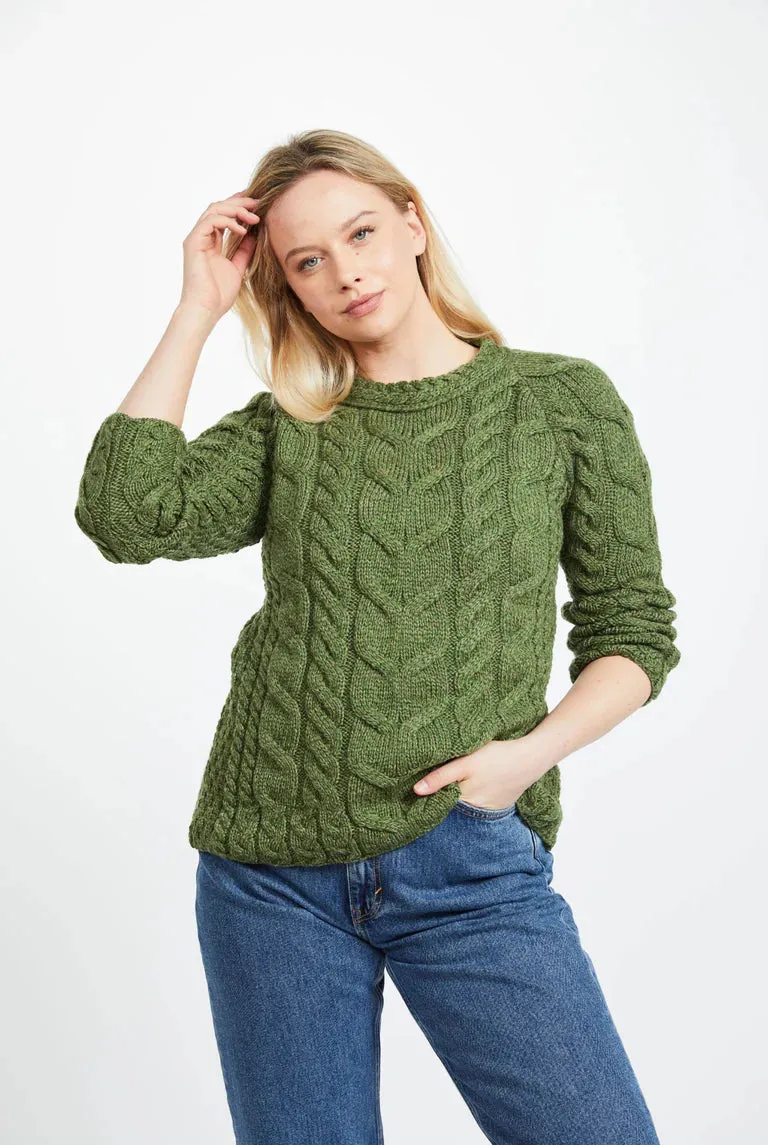 Aran - Listowel Aran Cabled Sweater - Meadow Green
