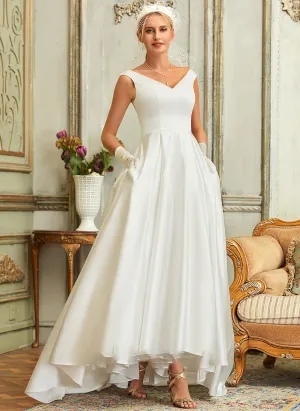 Asymmetrical Satin Yareli Wedding Ball-Gown/Princess Dress V-neck Pockets With Wedding Dresses