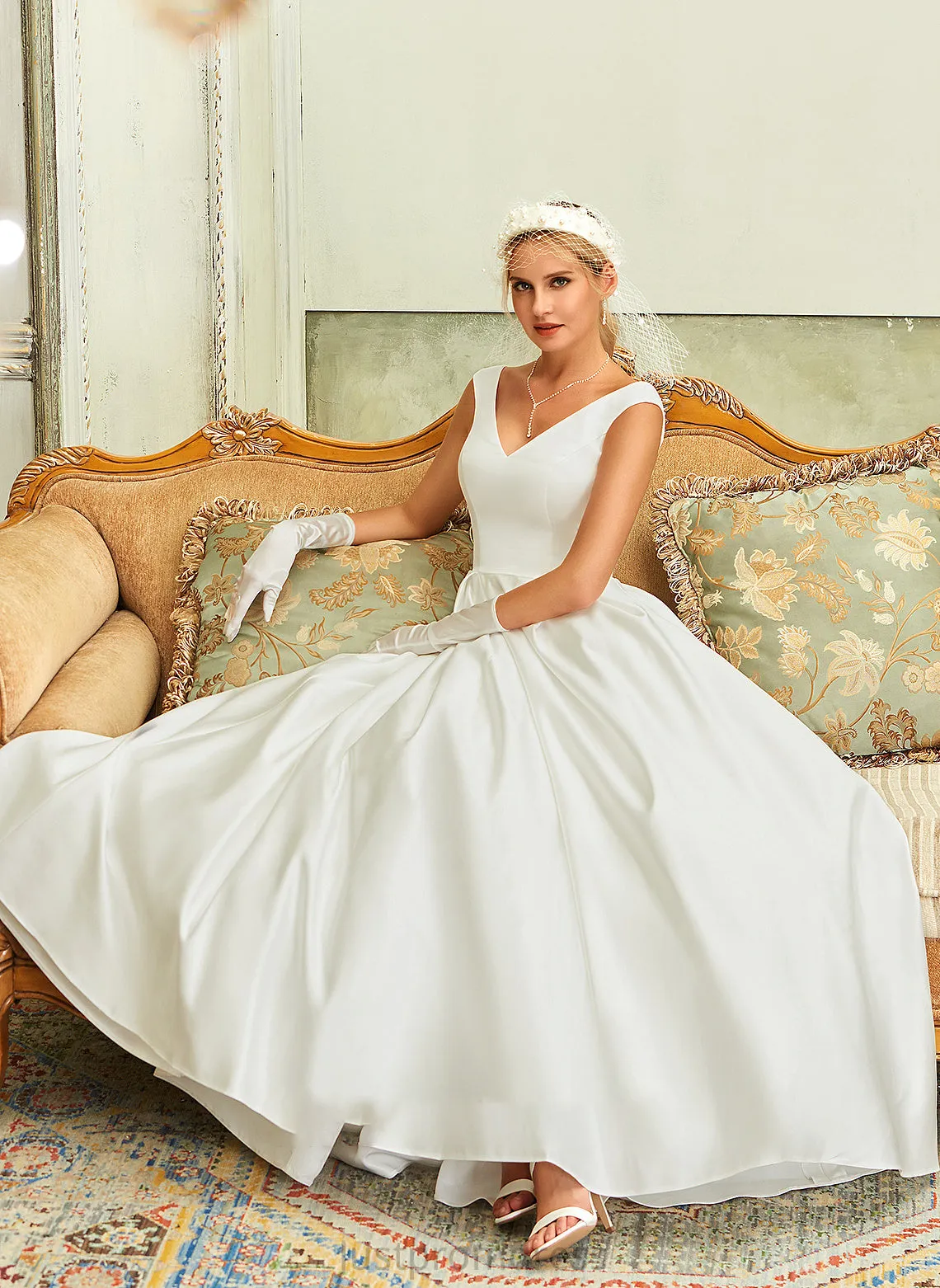 Asymmetrical Satin Yareli Wedding Ball-Gown/Princess Dress V-neck Pockets With Wedding Dresses