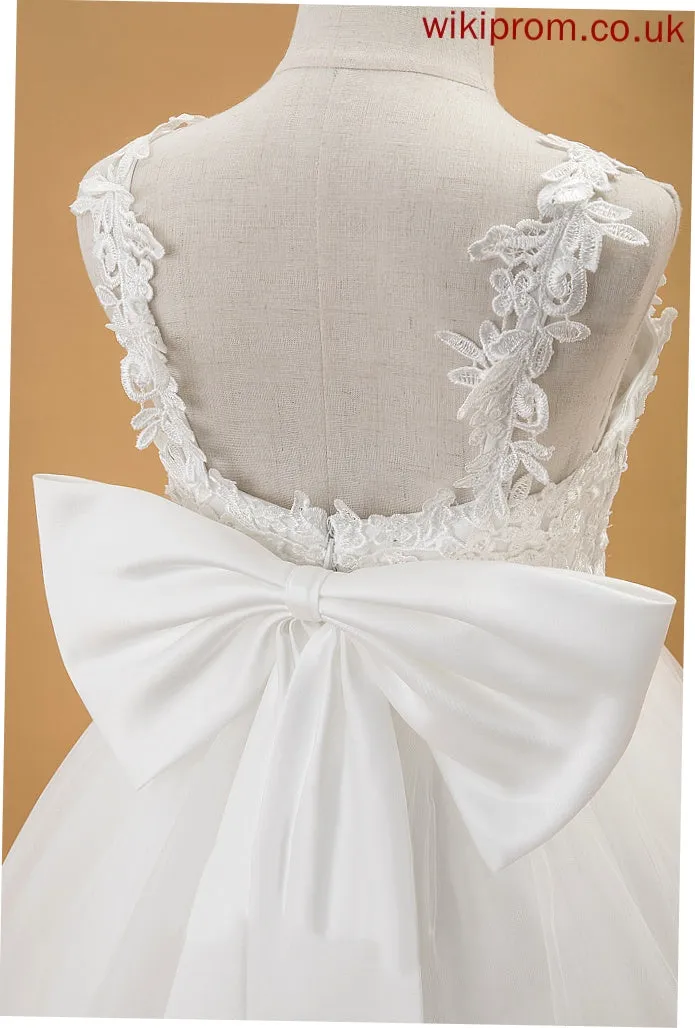 Ball-Gown/Princess Dress Taniyah Tulle/Lace Flower Girl Dresses Floor-length Beading/Bow(s) - V-neck Sleeveless Flower With Girl