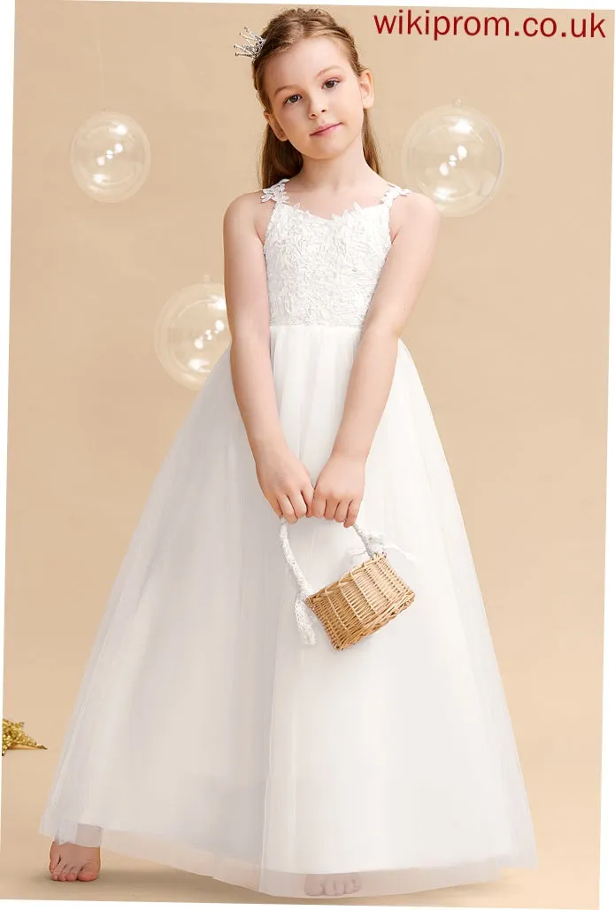Ball-Gown/Princess Dress Taniyah Tulle/Lace Flower Girl Dresses Floor-length Beading/Bow(s) - V-neck Sleeveless Flower With Girl
