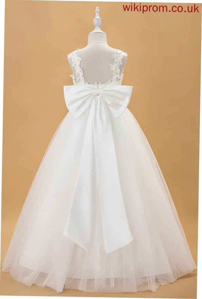 Ball-Gown/Princess Dress Taniyah Tulle/Lace Flower Girl Dresses Floor-length Beading/Bow(s) - V-neck Sleeveless Flower With Girl