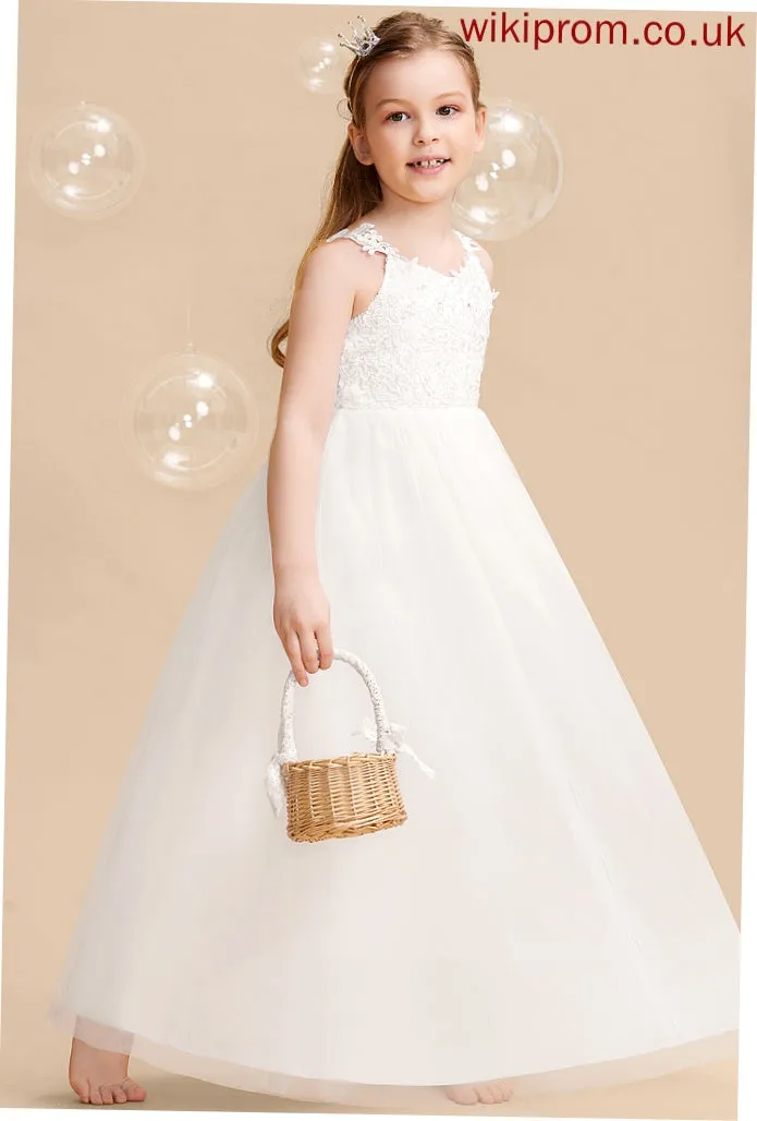 Ball-Gown/Princess Dress Taniyah Tulle/Lace Flower Girl Dresses Floor-length Beading/Bow(s) - V-neck Sleeveless Flower With Girl