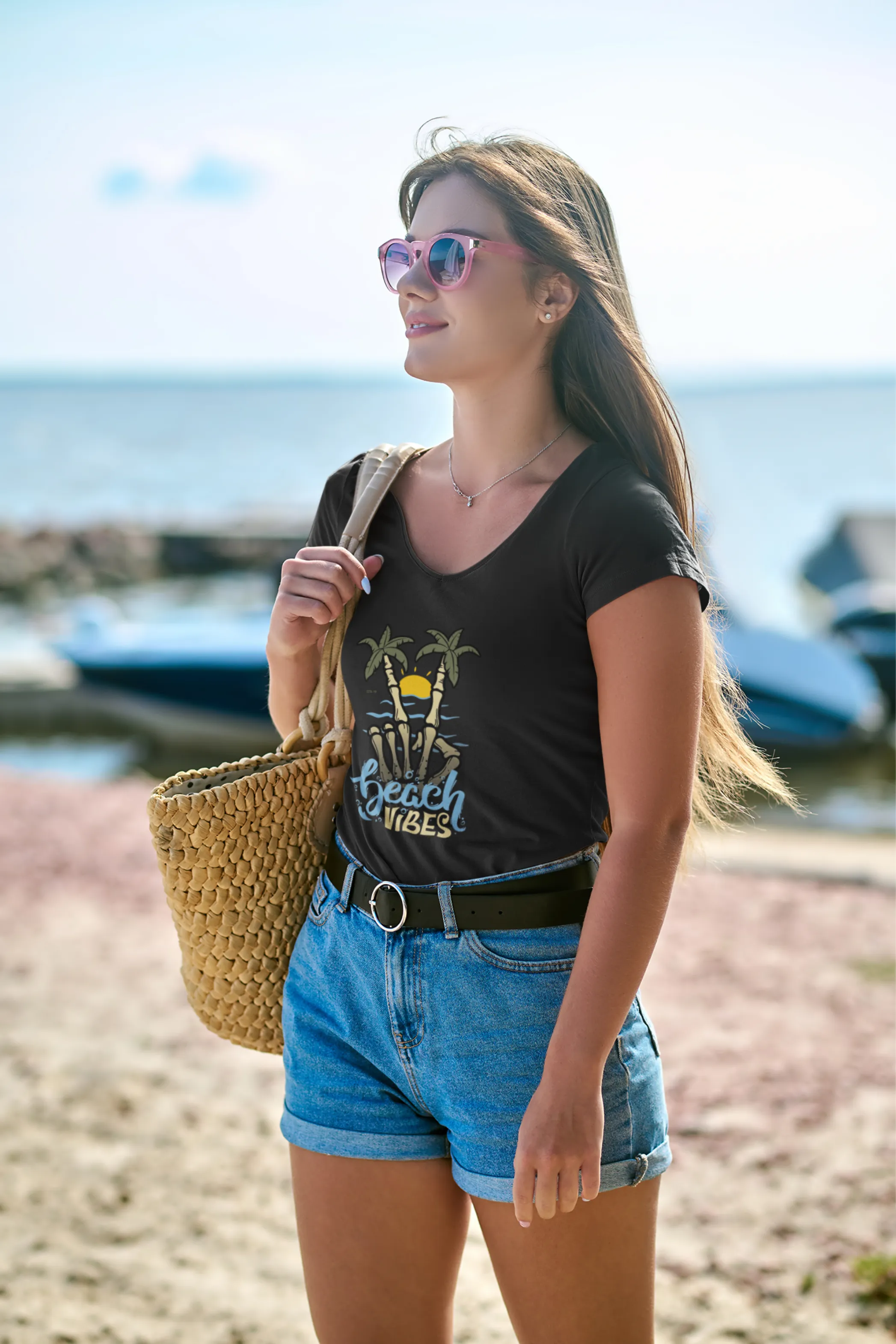 Beach Vibes Printed Scoop Neck T-shirt for women