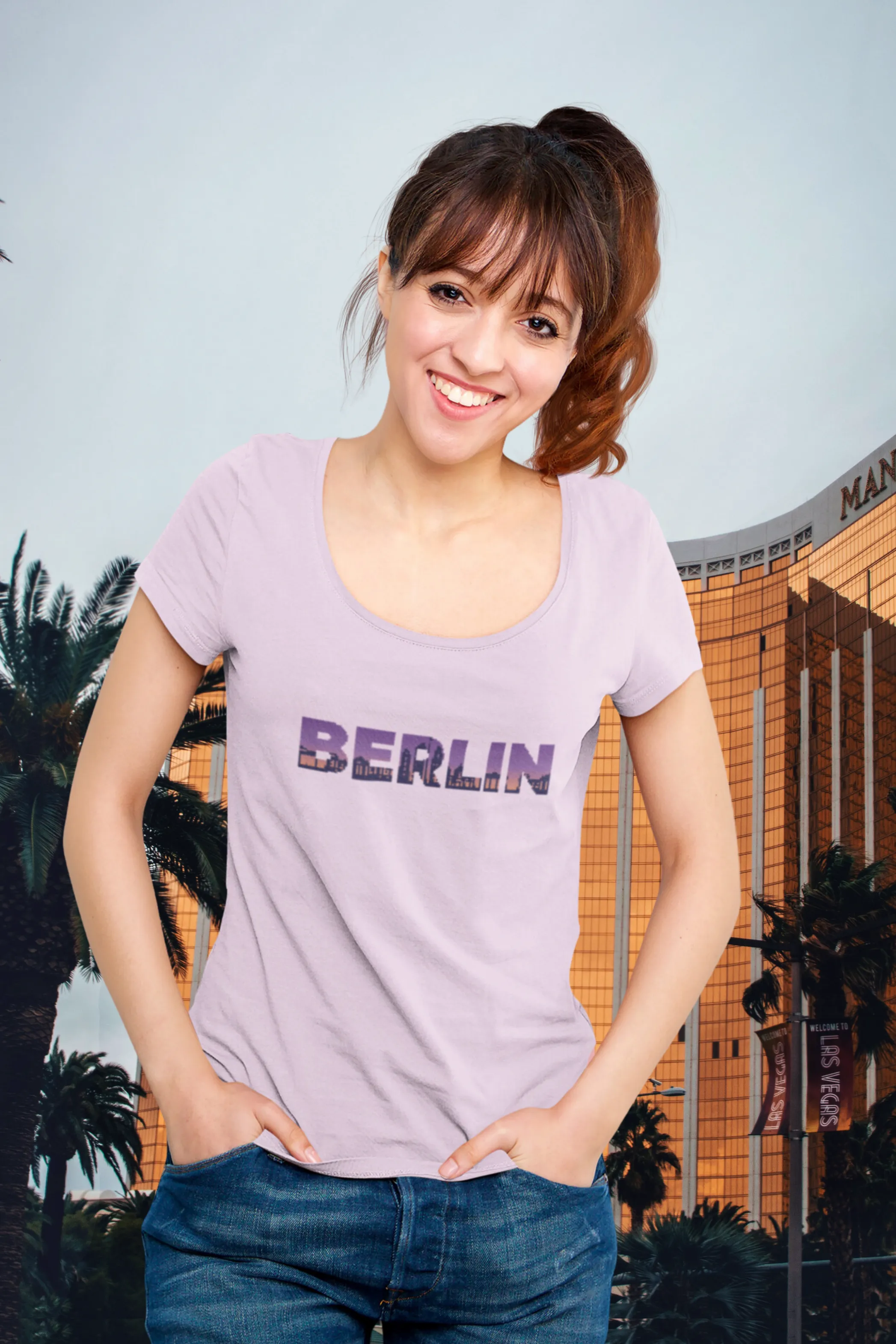 Berlin Skyline Printed Scoop Neck T-shirt for women