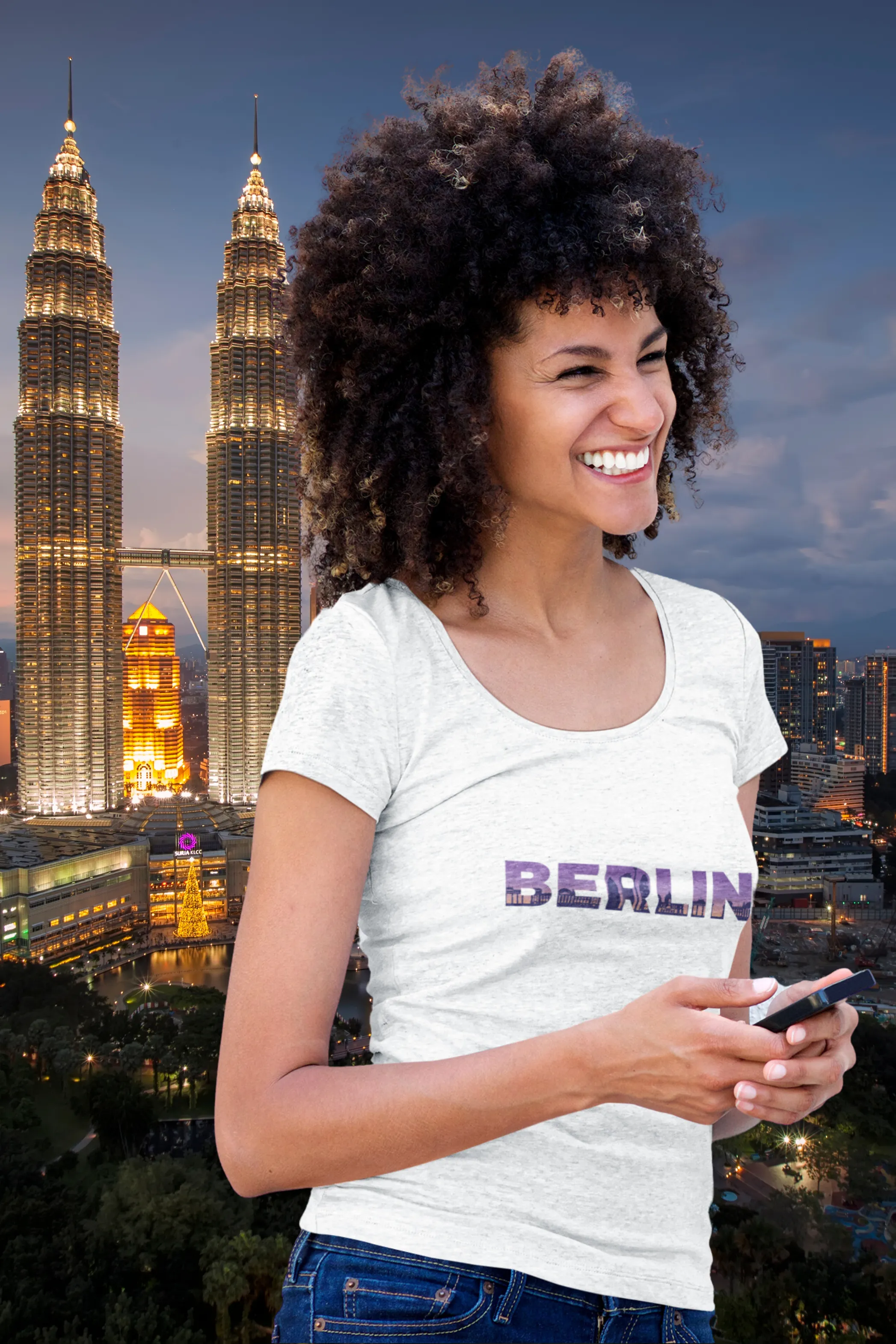 Berlin Skyline Printed Scoop Neck T-shirt for women