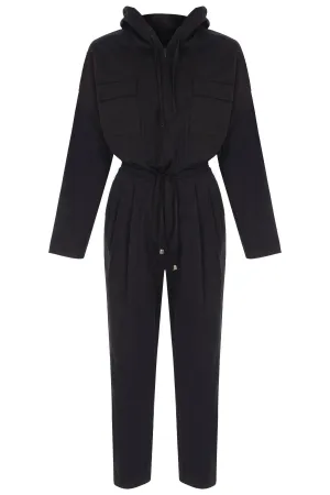 black hooded canvas jumpsuit