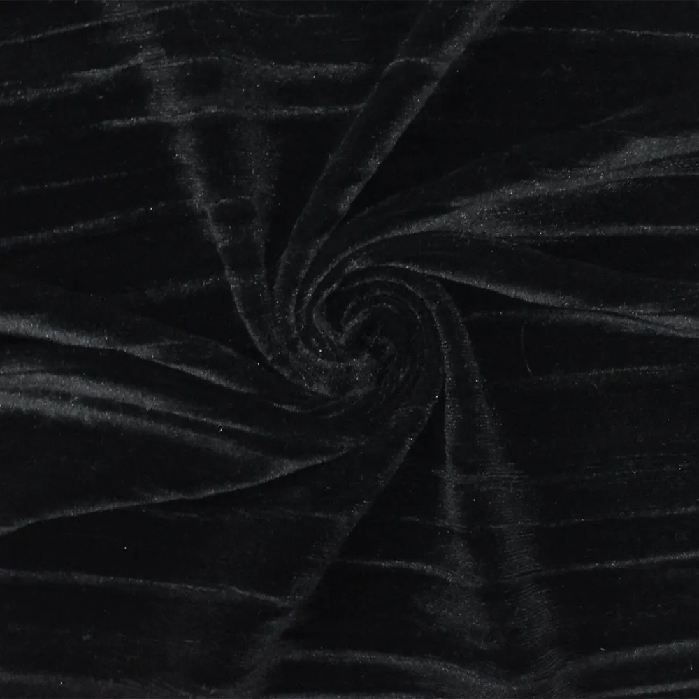 Black Pleated Stretch Poly Spandex Velvet Knit Fabric