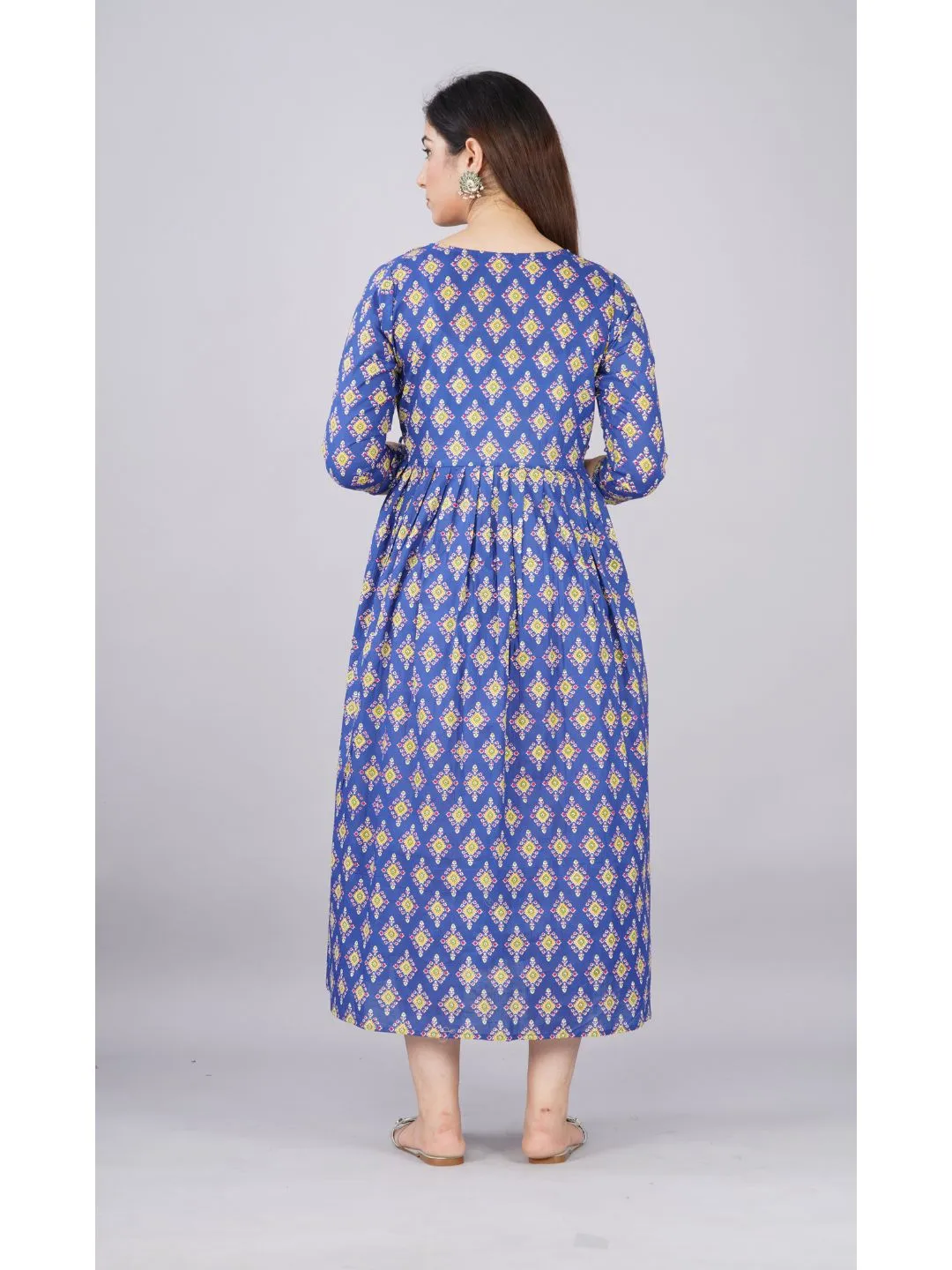 Blue Cotton Maternity Baby Feeding Dress
