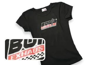 Borla 21286 Women's Checkered Black Scoop Neck T-Shirt - Medium.