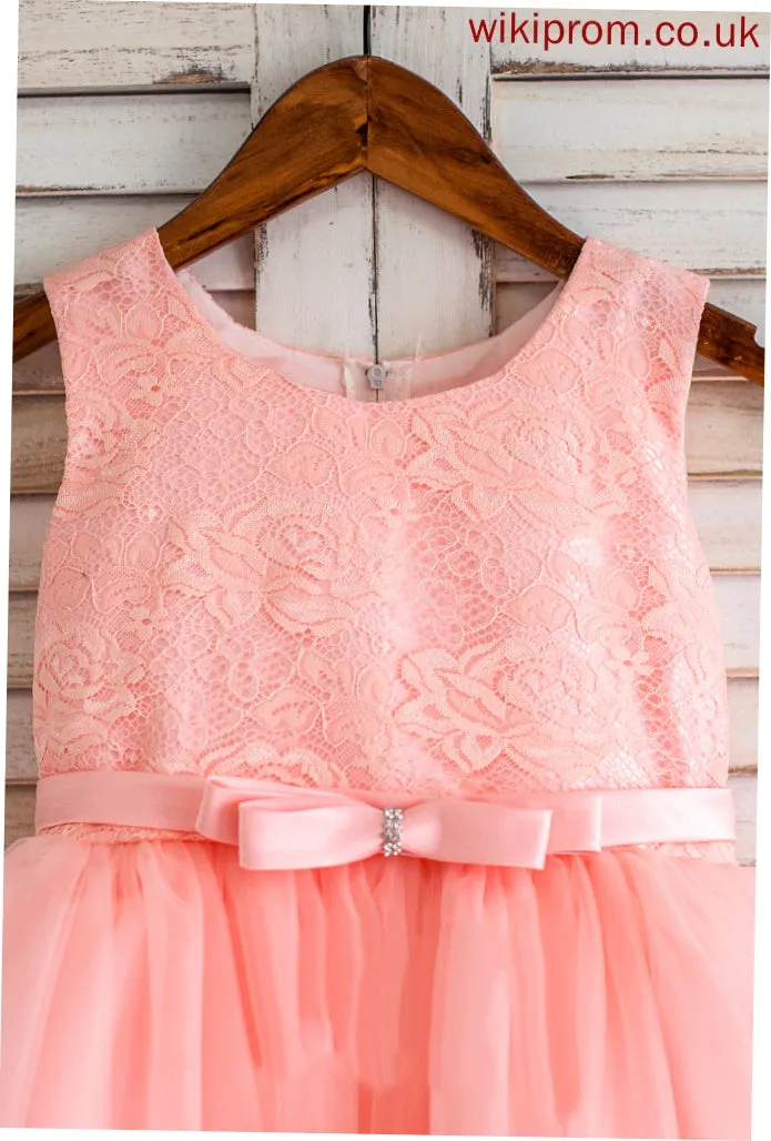 Bow(s) Flower Girl Dresses Neck Knee-length Tulle/Lace Ball-Gown/Princess With Sleeveless Girl Dress Sarai Flower - Scoop
