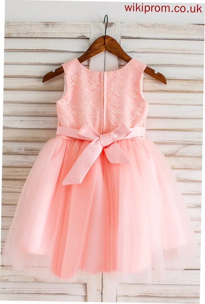 Bow(s) Flower Girl Dresses Neck Knee-length Tulle/Lace Ball-Gown/Princess With Sleeveless Girl Dress Sarai Flower - Scoop