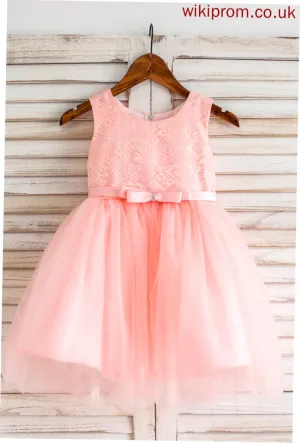 Bow(s) Flower Girl Dresses Neck Knee-length Tulle/Lace Ball-Gown/Princess With Sleeveless Girl Dress Sarai Flower - Scoop