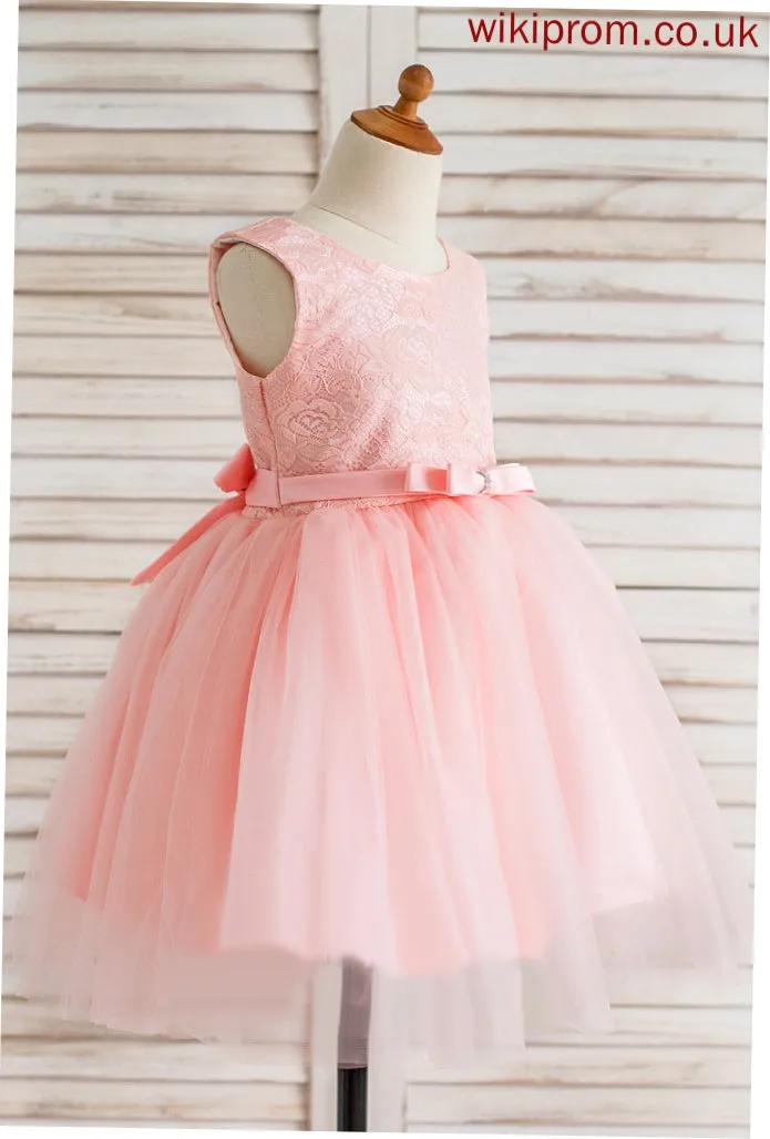 Bow(s) Flower Girl Dresses Neck Knee-length Tulle/Lace Ball-Gown/Princess With Sleeveless Girl Dress Sarai Flower - Scoop