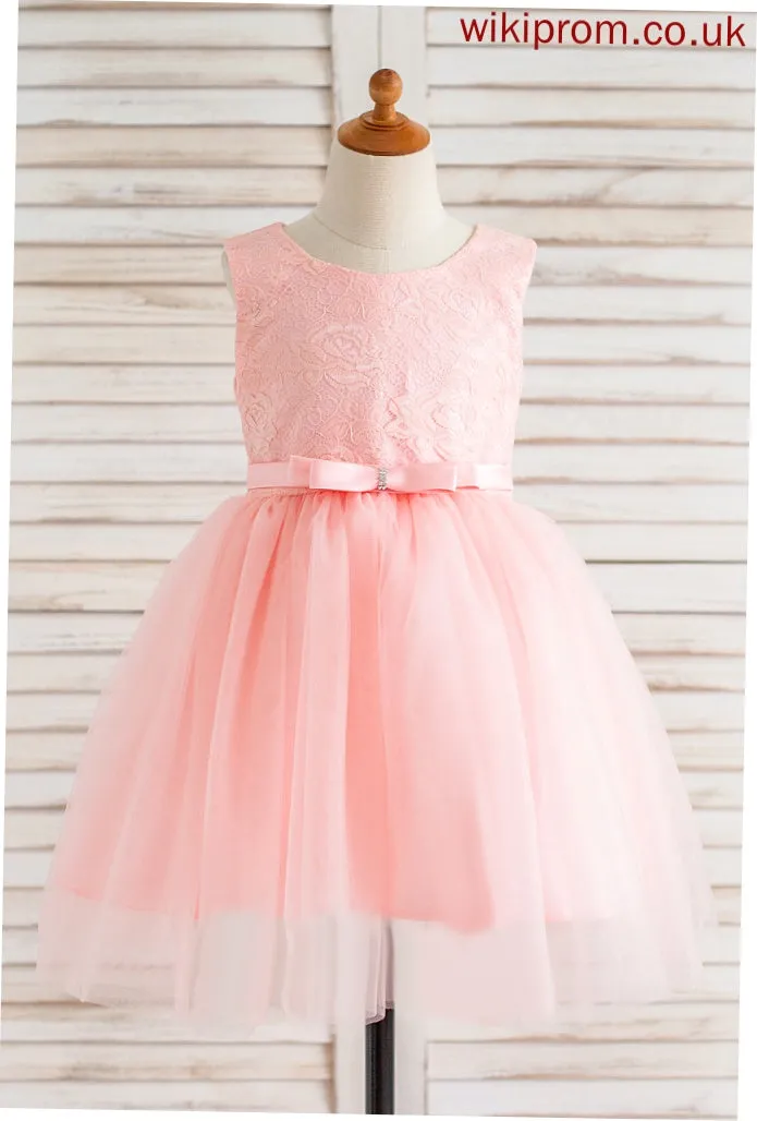 Bow(s) Flower Girl Dresses Neck Knee-length Tulle/Lace Ball-Gown/Princess With Sleeveless Girl Dress Sarai Flower - Scoop