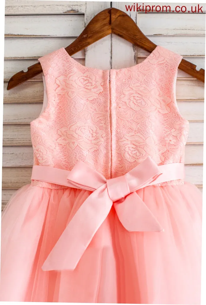 Bow(s) Flower Girl Dresses Neck Knee-length Tulle/Lace Ball-Gown/Princess With Sleeveless Girl Dress Sarai Flower - Scoop