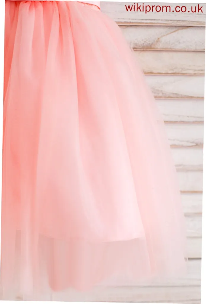 Bow(s) Flower Girl Dresses Neck Knee-length Tulle/Lace Ball-Gown/Princess With Sleeveless Girl Dress Sarai Flower - Scoop