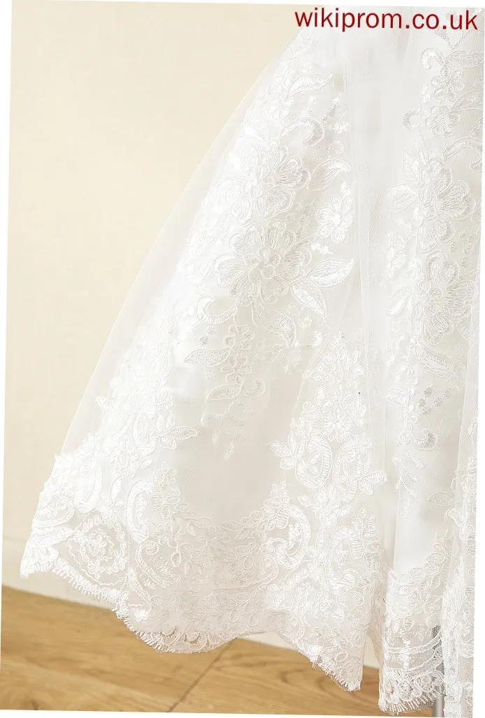Bow(s) Flower Neck Flower Girl Dresses Sleeveless Dress - Knee-length sash) Scoop (Undetachable Girl Ball-Gown/Princess Satin/Lace Marian With
