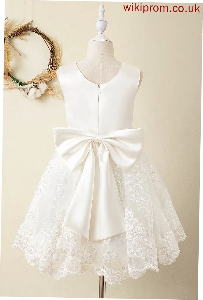 Bow(s) Flower Neck Flower Girl Dresses Sleeveless Dress - Knee-length sash) Scoop (Undetachable Girl Ball-Gown/Princess Satin/Lace Marian With