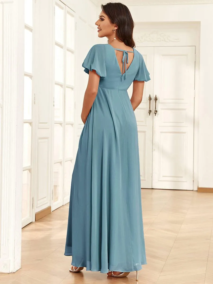 Chiffon Pleated V-Neck Tie-Back A-Line Maternity Dress
