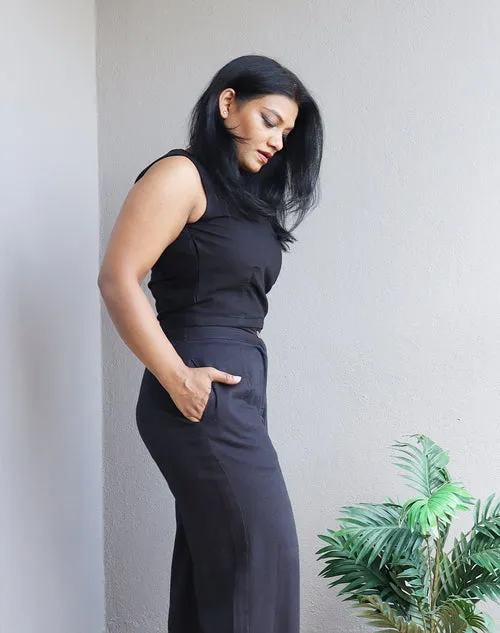 Co-Ord Set Black Crop Top and Wide Leg Pants