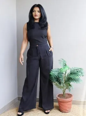 Co-Ord Set Black Crop Top and Wide Leg Pants