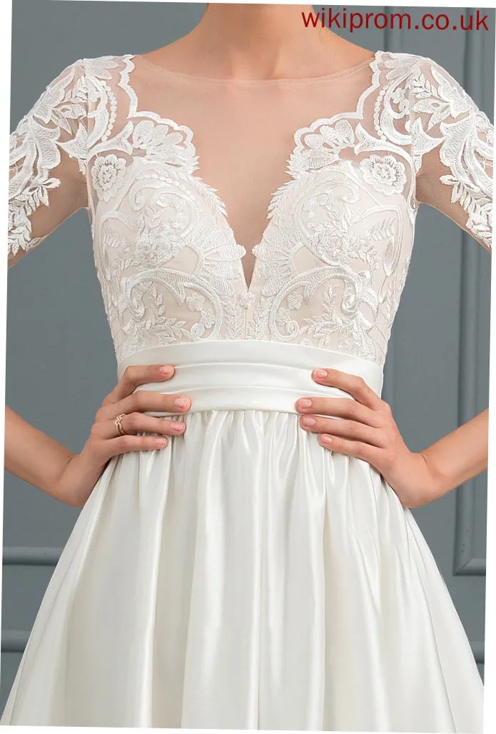 Court Wedding Dresses Wedding Ruffle Zion Scoop With Satin Neck Train Dress Ball-Gown/Princess
