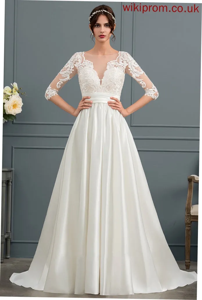 Court Wedding Dresses Wedding Ruffle Zion Scoop With Satin Neck Train Dress Ball-Gown/Princess