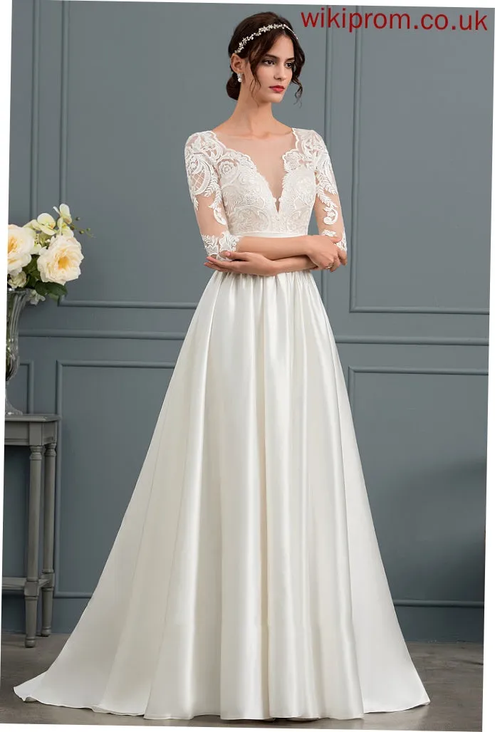 Court Wedding Dresses Wedding Ruffle Zion Scoop With Satin Neck Train Dress Ball-Gown/Princess