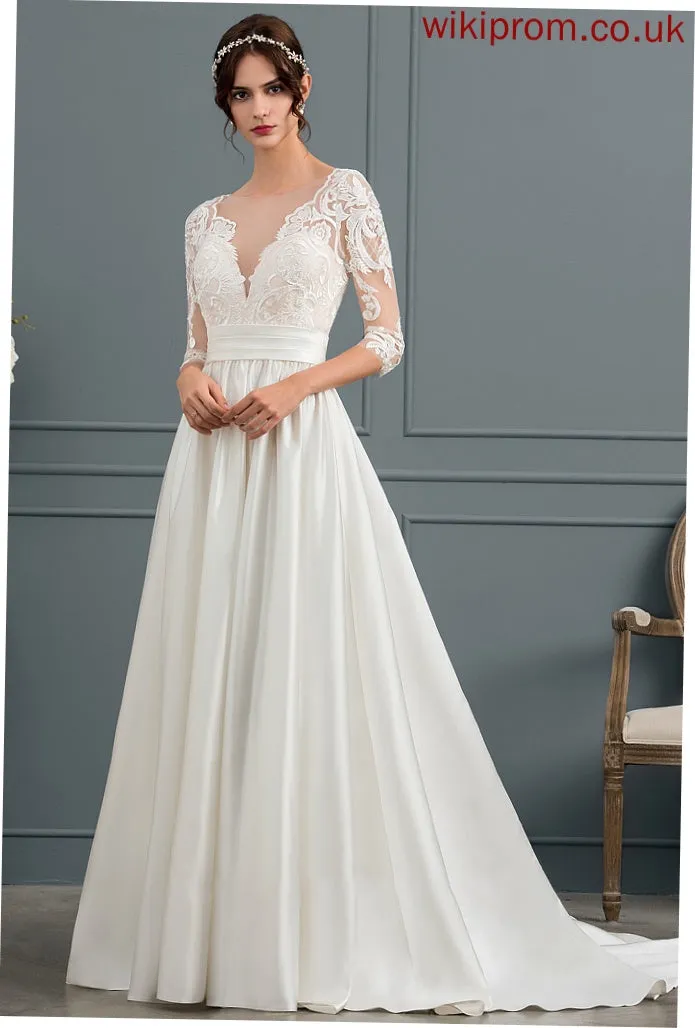 Court Wedding Dresses Wedding Ruffle Zion Scoop With Satin Neck Train Dress Ball-Gown/Princess