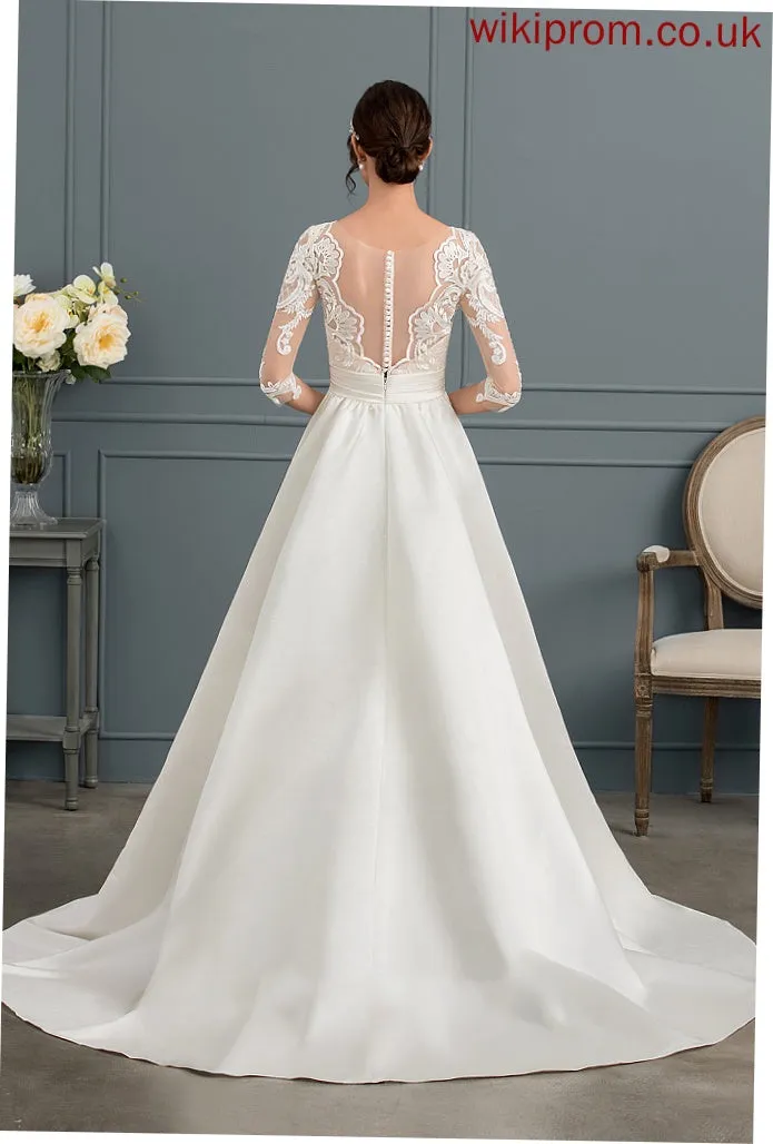 Court Wedding Dresses Wedding Ruffle Zion Scoop With Satin Neck Train Dress Ball-Gown/Princess