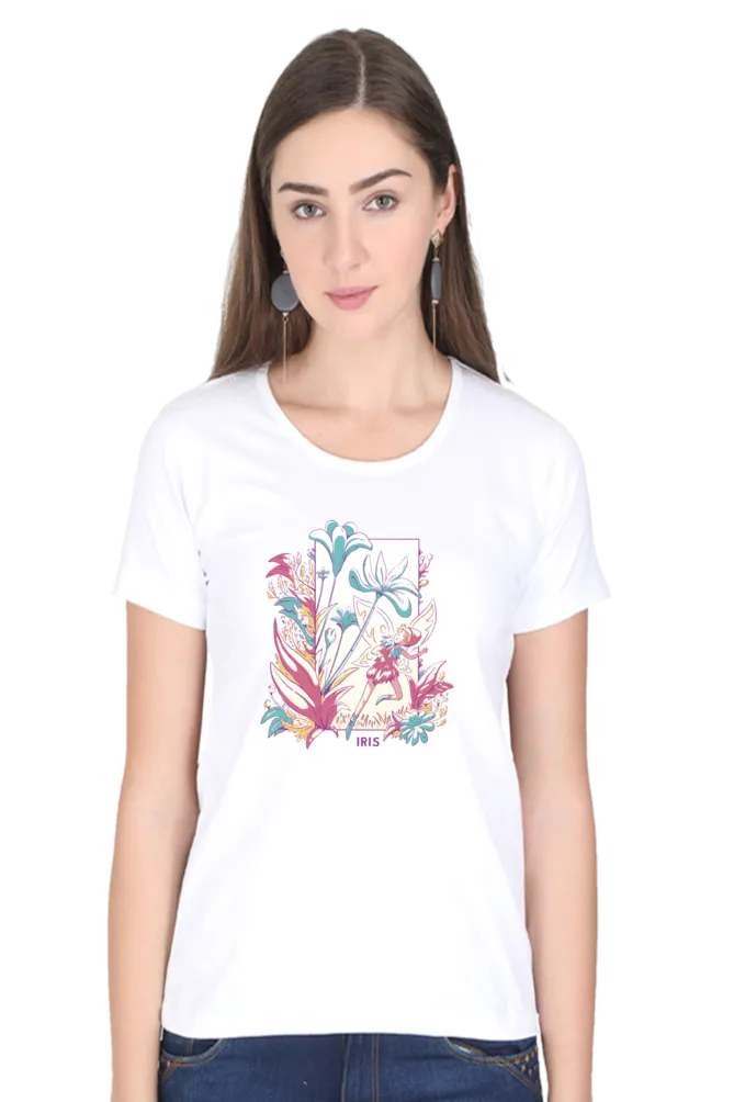 Fairy Blossom Printed Scoop Neck T-shirt for women