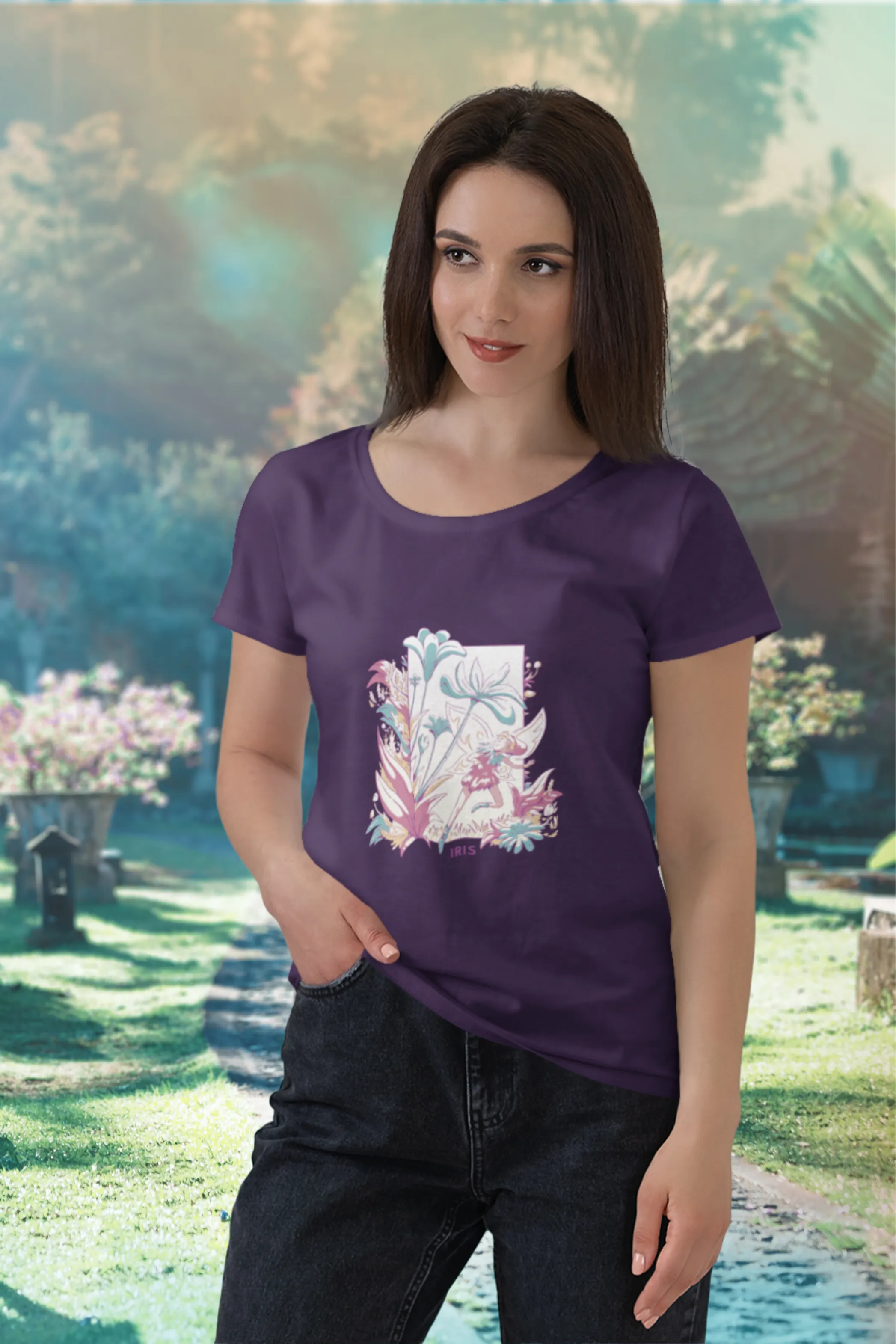 Fairy Blossom Printed Scoop Neck T-shirt for women