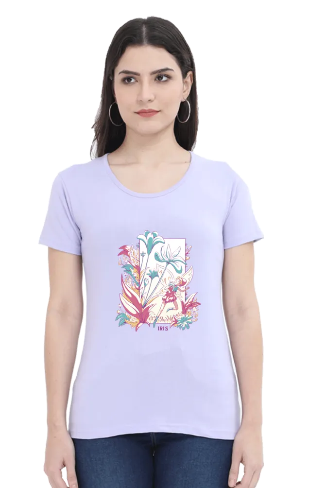Fairy Blossom Printed Scoop Neck T-shirt for women