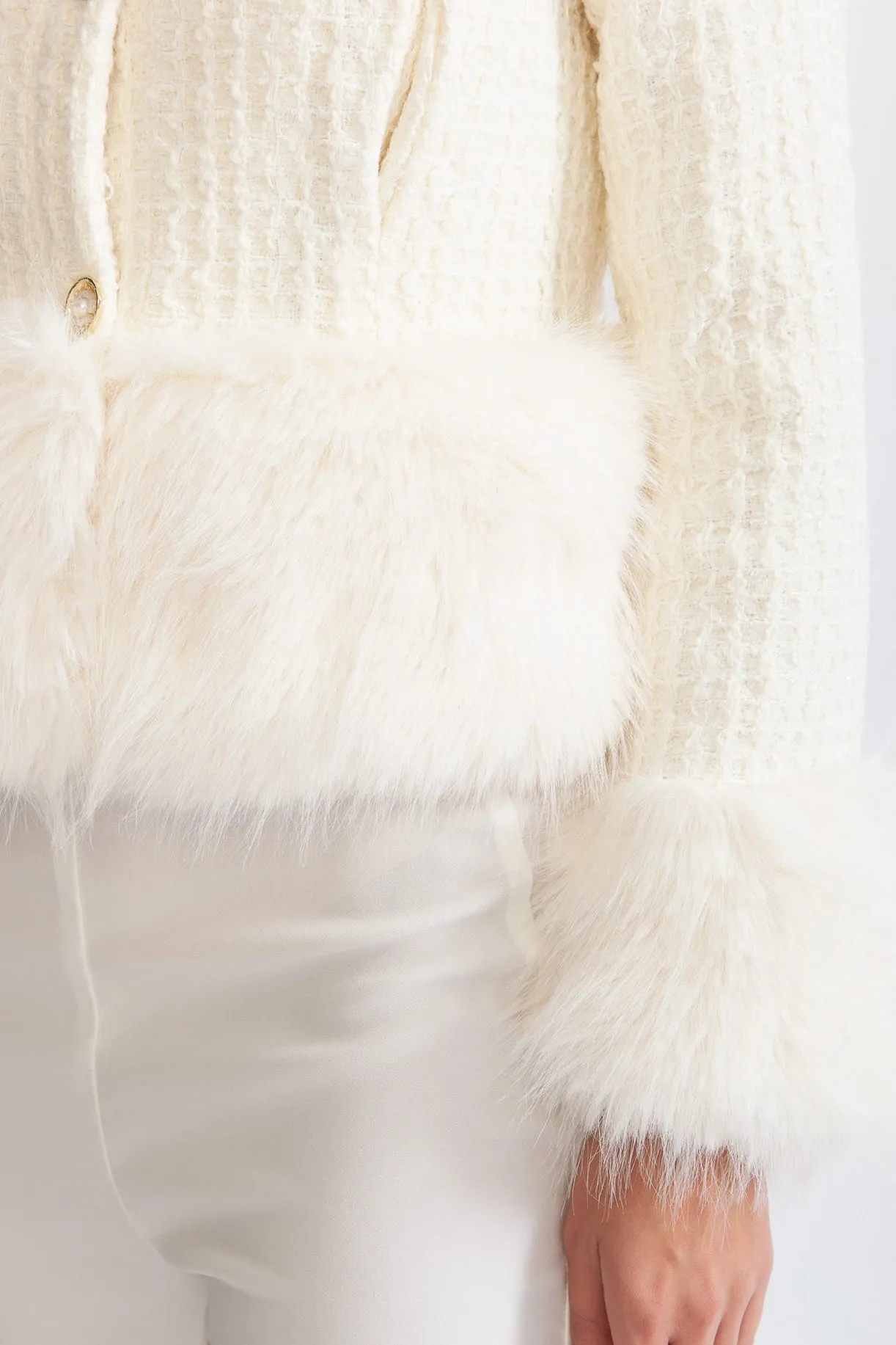 Faux Fur Coat with Wool Blend - White