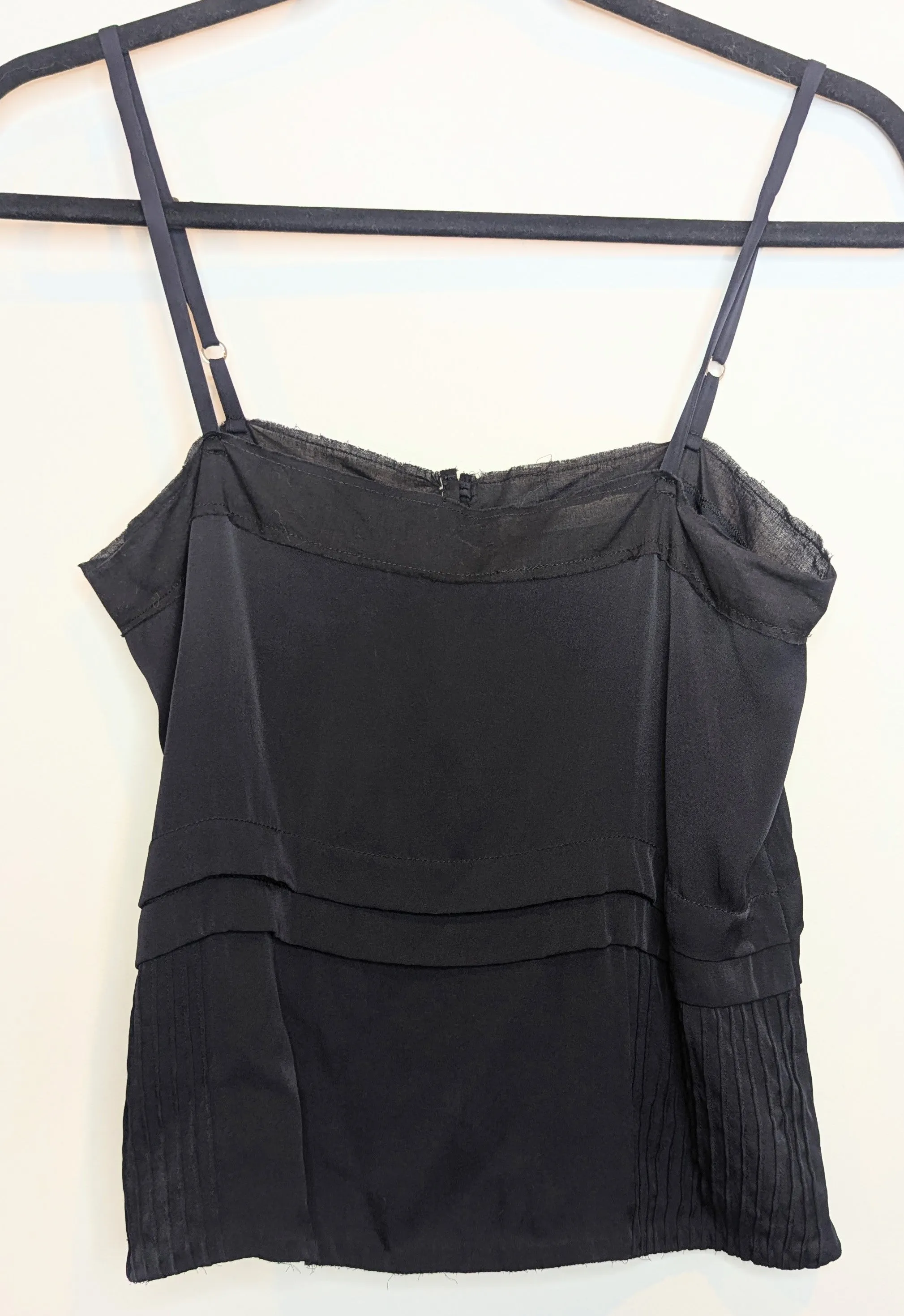 Flannel Navy Black Silk & Cotton Cropped Camisole Top