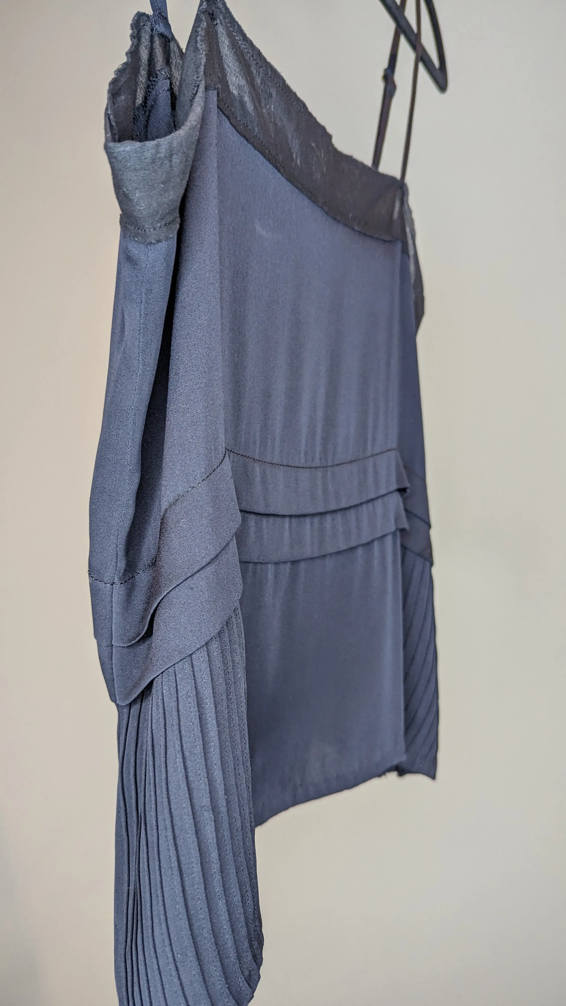 Flannel Navy Black Silk & Cotton Cropped Camisole Top