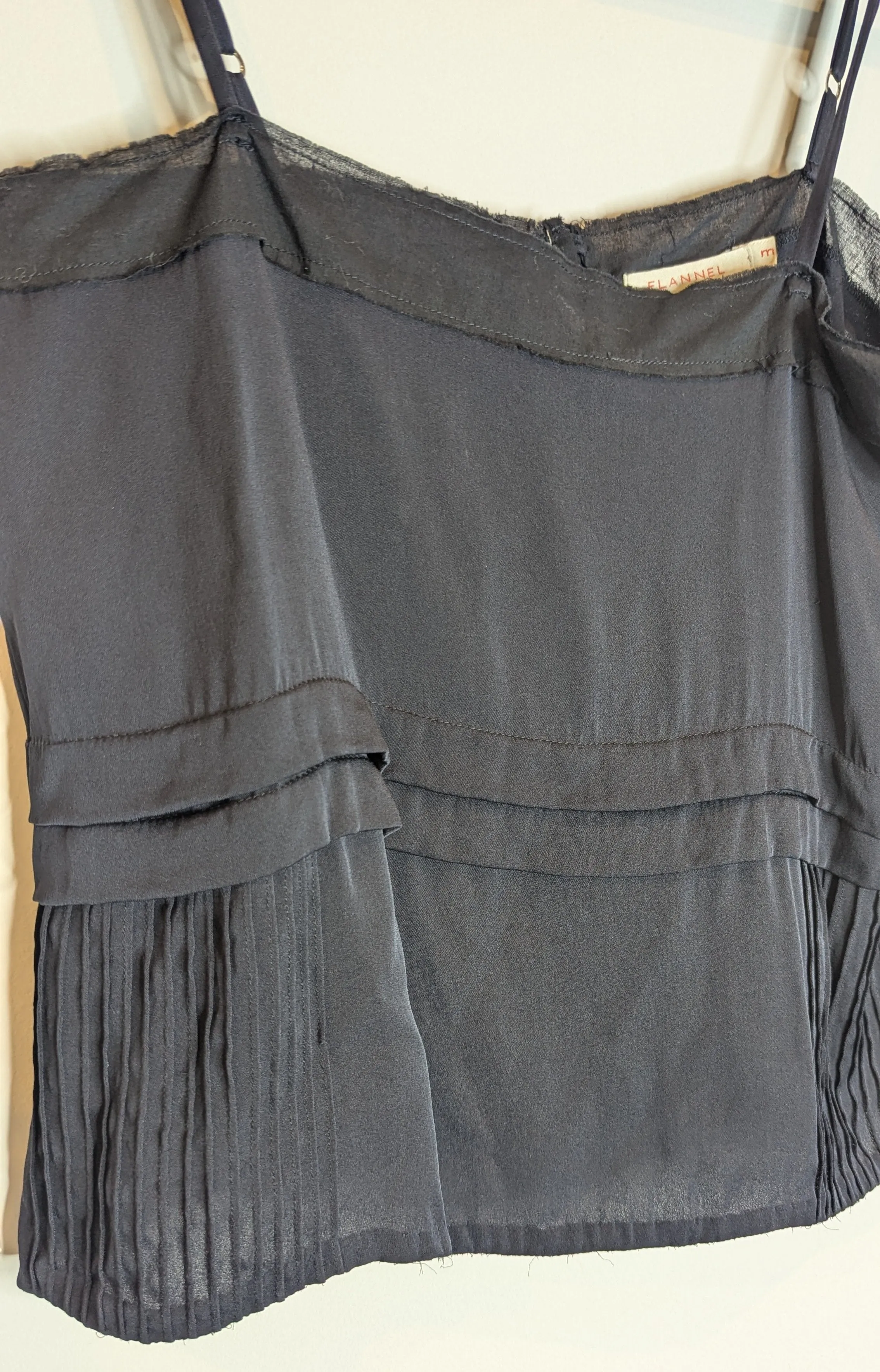 Flannel Navy Black Silk & Cotton Cropped Camisole Top