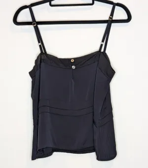 Flannel Navy Black Silk & Cotton Cropped Camisole Top