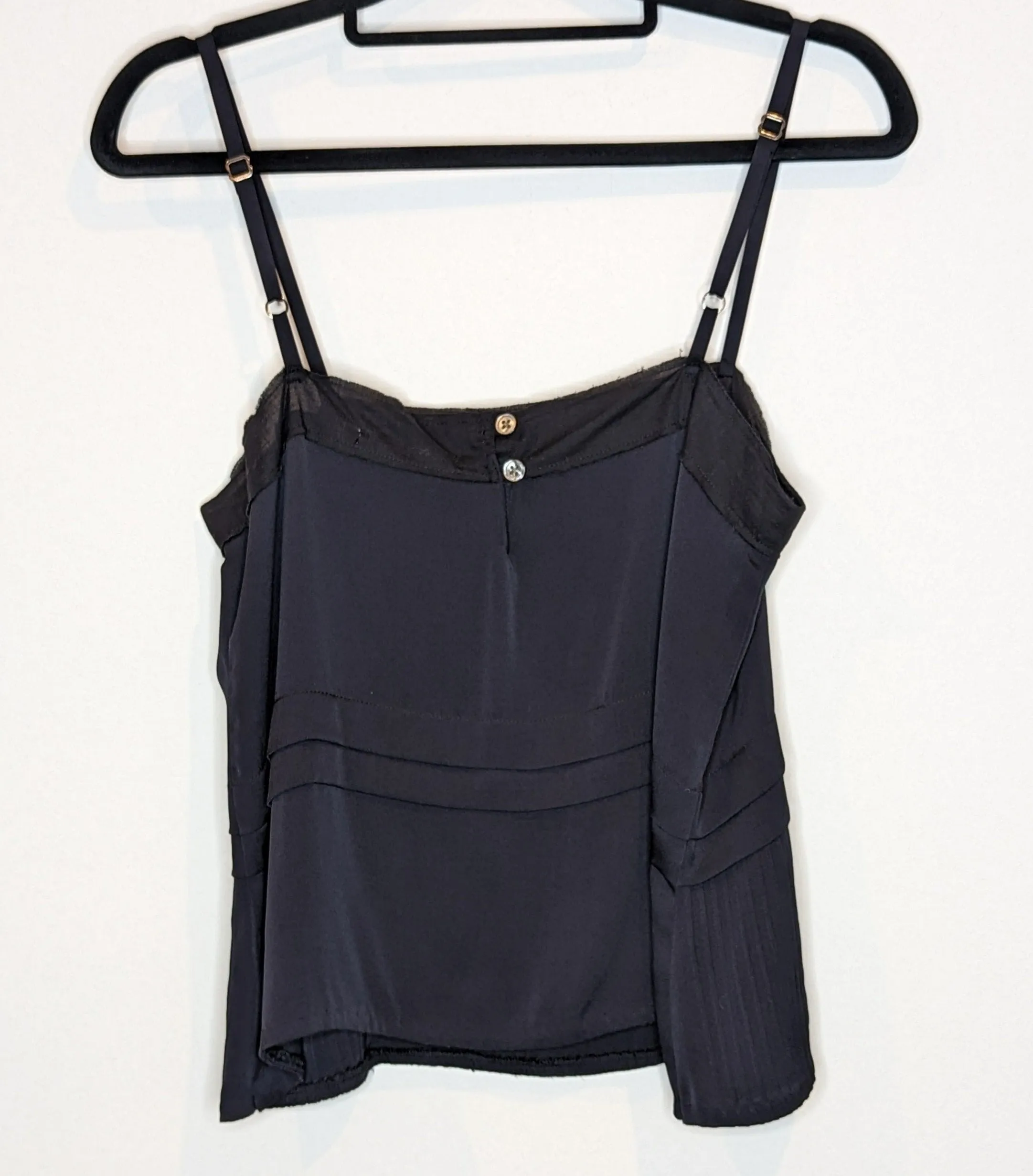 Flannel Navy Black Silk & Cotton Cropped Camisole Top