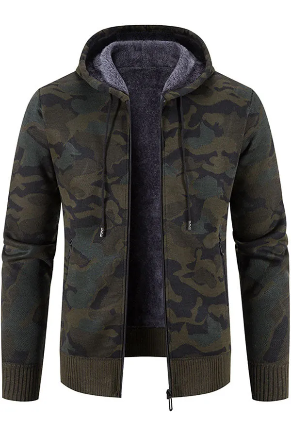 Fleece Camouflage Slim Knit Jacket