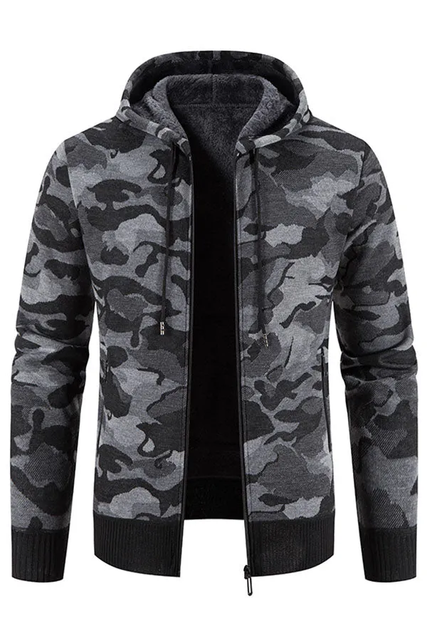 Fleece Camouflage Slim Knit Jacket