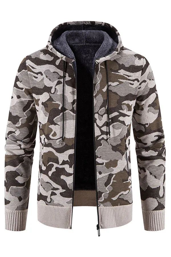 Fleece Camouflage Slim Knit Jacket