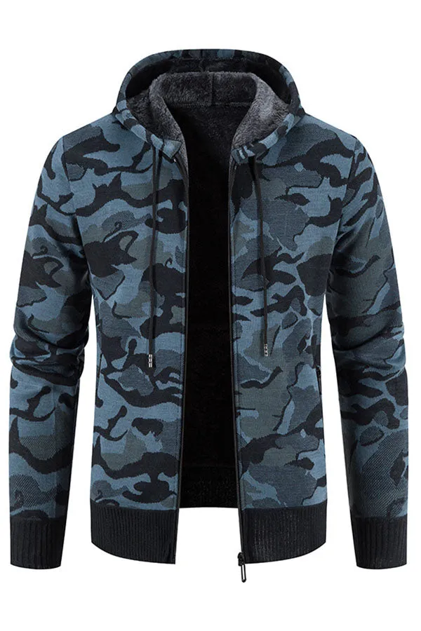 Fleece Camouflage Slim Knit Jacket