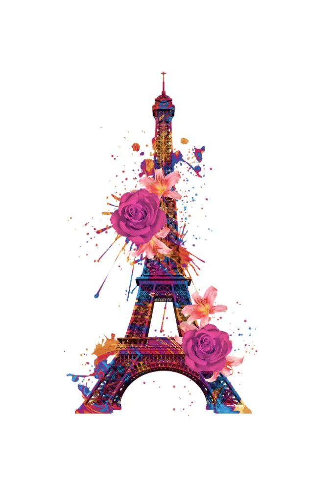 Floral Eiffel Tower Printed Scoop Neck T-shirt for women
